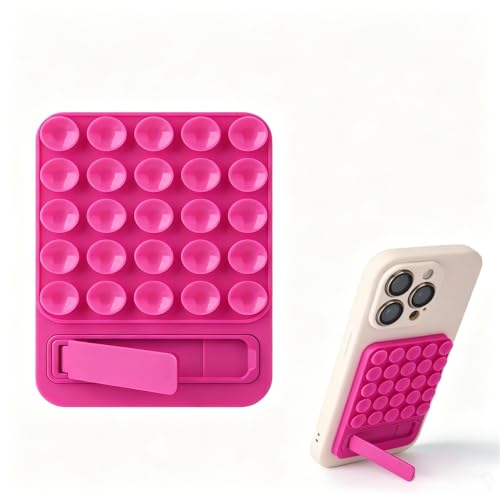 Silicone Suction Phone Mount, Universal Foldable Kickstand Holder for Mirror Glass, Strong Grip Washable Reusable Cell Phone Stand for Hands-Free Video Selfie (Rose Red) - color: Rose Red