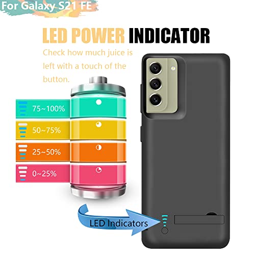 Battery Case for Samsung Galaxy S21 FE 5G, 5000mAh Rechargeable Extended Battery Charging Charger Case, Add 100% Extra Juice (6.4 Inches) Black