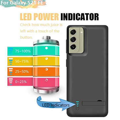 Battery Case for Samsung Galaxy S21 FE 5G, 5000mAh Rechargeable Extended Battery Charging Charger Case, Add 100% Extra Juice (6.4 Inches) Black