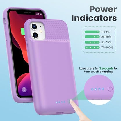 Feob Battery Case for iPhone 11/XR, [2026 Upgraded] 7500mAh Slim Portable Smart Charging Case Rechargeable Protective Extended Charging Cover for iPhone 11/XR-Purple - color: Purple