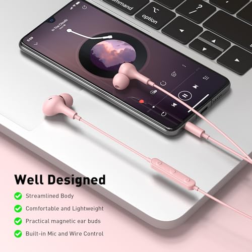 APETOO Wired Earbuds in-Ear Headphones 3.5mm Jack for Laptop/School Pink - color: Rose-Pink