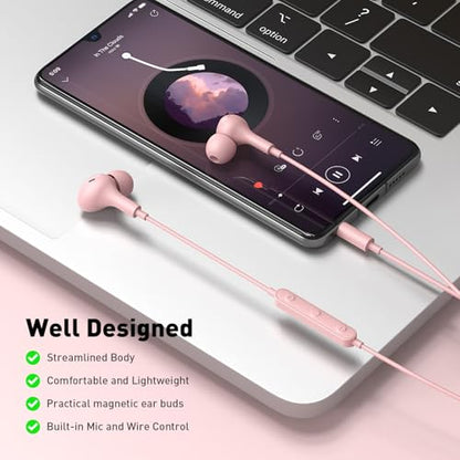 APETOO Wired Earbuds in-Ear Headphones 3.5mm Jack for Laptop/School Pink - color: Rose-Pink
