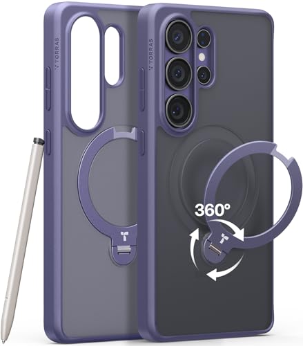 TORRAS Q3 Spin for Samsung Galaxy S26 Ultra Case, 360 Magnetic Stand, Compatible with Magsafe, Slim S26 Ultra Case with Kickstand, Aesthetic for Women, Translucent Frosted Purple - color: Violet, size: S26 Ultra