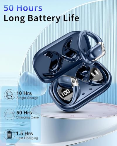 Wireless Earbuds, Bluetooth 5.4 Headphones Sport, 75H Deep Bass Sound Over Ear Buds with 4 ENC Noise Cancelling Mic, Dual LED Display, IP7 Waterproof Earphones with Earhook for Workout/Running/Gym - color: Dark blue