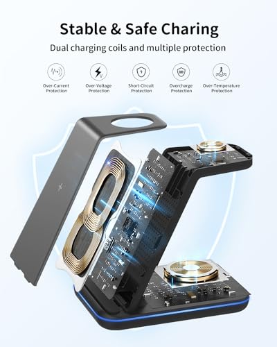 JoyGeek Wireless Charger for Samsung, 3 in 1 Charging Station for S26/S25/S24/S23/S22/S21/S20/Note20/Z Fold&Flip Series, Galaxy Watch8/7/6/5/4/3/Active2/1, Buds 3 Pro, Not for Galaxy Watch9 / Ultra2 - color: Lividity