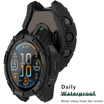 [1+4 Pack] Case with Tempered Glass Screen Protector Compatible with Garmin Fenix 8 SOLAR 51MM (Not for Fenix 8 51mm AMOLED), Bumper Full Coverage Protective Soft Cases Face Cover for Fenix 8 SOLAR 51MM - size: for Fenix 8 SOLAR 51MM