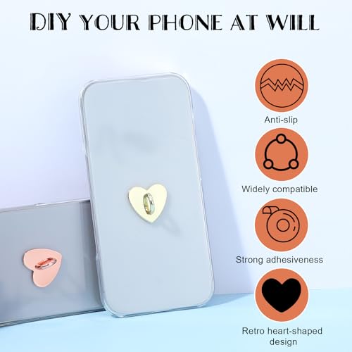 8 Pcs Phone Charm Hook, Cell Phones Charm Finger Rings Adhesive Metal Phones Finger Grip Loop Stand Heart Charms for DIY Phone Case Pad Tablet Supplies - color: Multicolor