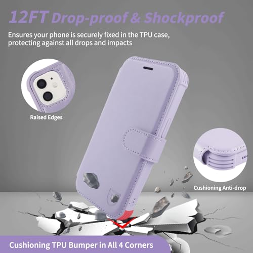 VANAVAGY Wallet Case for iPhone 11 6.1 inch, Clove Purple | 12ft Drop-proof Cover for Women Men, Silm PU Leather, RFID Blocking Card Holder, Wrist Strap, Screen Protector - color: Clove Purple