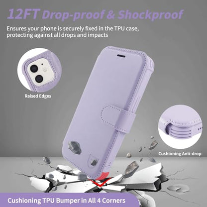 VANAVAGY Wallet Case for iPhone 11 6.1 inch, Clove Purple | 12ft Drop-proof Cover for Women Men, Silm PU Leather, RFID Blocking Card Holder, Wrist Strap, Screen Protector - color: Clove Purple