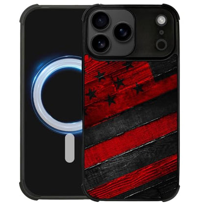 DJSOK Case for iPhone 17 Pro Max,Compatible with MagSafe,Anti-Scratch Shockproof Case,Black Red Wood Grain American Flag - color: Black red wood grain American flag, size: IPhone 17 Pro Max