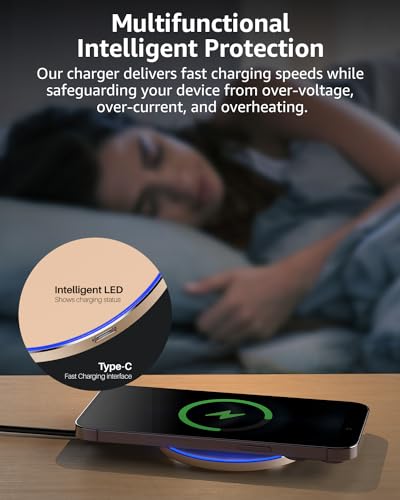 TOZO W1 New Anti-Slip Aircraft-Grade Aluminum Wireless Charger 15W Max Fast Wireless Charging Pad Compatible with iPhone 17/17 Pro/17 Pro Max/Air/16/15/14/SE Series, Samsung Galaxy S25/S24/S23