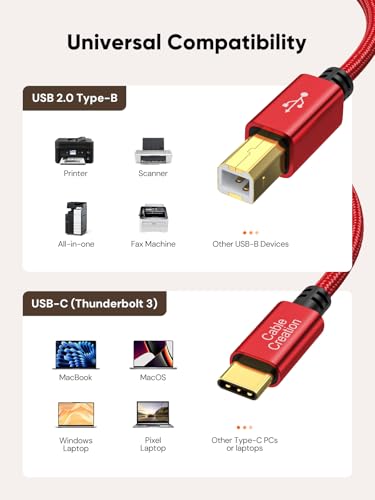 CableCreation USB B to USB C 6.6FT Printer Cable, MIDI Cable to USB C - color: Red, size: 6.6FT