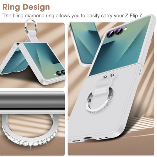 Z Flip 7 Case for Samsung Galaxy Z Flip7 5G, Ring Case for Women Silky Touch Slim Hard PC Matte Back Cover Ultra Thin Z Flip 7 Phone Case Anti-Scratch Protective Cases for Samsung Z Flip 7 5G (White) - color: White