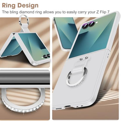 Z Flip 7 Case for Samsung Galaxy Z Flip7 5G, Ring Case for Women Silky Touch Slim Hard PC Matte Back Cover Ultra Thin Z Flip 7 Phone Case Anti-Scratch Protective Cases for Samsung Z Flip 7 5G (White) - color: White