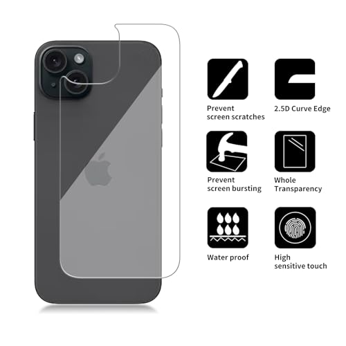 3 Pack Glass Back Screen Protector for iPhone 15 plus/iPhone 14 Plus - size: iPhone 15 plus / 14 Plus