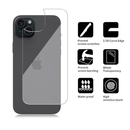 3 Pack Glass Back Screen Protector for iPhone 15 plus/iPhone 14 Plus - size: iPhone 15 plus / 14 Plus