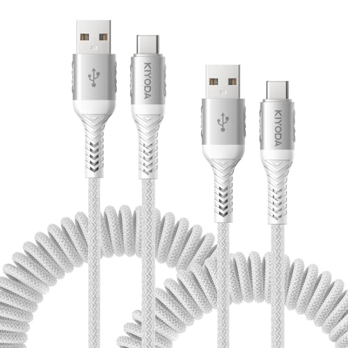 USB A to USB C Cable Fast Charging 66W, 2Pack 3FT Coiled Braided USBC Phone - color: Silver, size: 3FT - 2Pack, style: USB A to USB C
