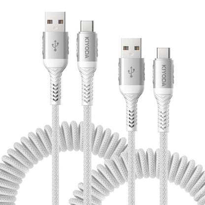 USB A to USB C Cable Fast Charging 66W, 2Pack 3FT Coiled Braided USBC Phone - color: Silver, size: 3FT - 2Pack, style: USB A to USB C