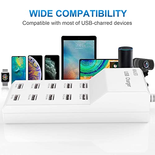 USB Charging Stations 50w10A 10 Ports Multiple Charging Block/Power USB Strip for iPhone Android Smartphone Tablet Smart Watch AirPods Samsung and Multiple Charger Plug…