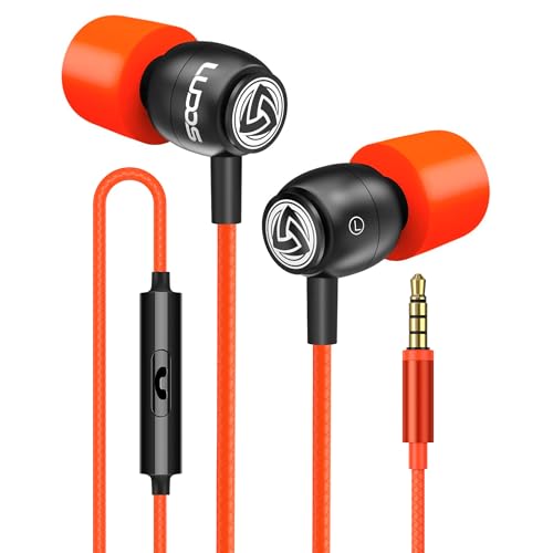 LUDOS Clamor Wired Earbuds in-Ear Headphones, 5 Years Warranty, Earphones with Microphone, Noise Isolating Ear Buds, Memory Foam for iPhone, Samsung, School Students, Kids, Women, Small Ears - Coral - color: Coral, style: 3.5 mm