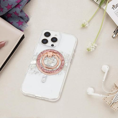 Magnetic Phone Ring for MagSafe Grip [Super Magnet] Gold Twinkle Design Ring Holder Stand, magsafe pop Socket (Rose Gold) - color: Rose Gold