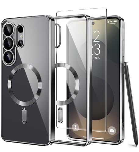 Magnetic Case for Samsung Galaxy S26 Ultra with Screen Protector,[Compatible with MagSafe][Full Camera Protection]Slim Military Shockproof Plating Phone Cover for AI Galaxy S26 Ultra(Black/Clear) - color: Black/Clear, size: Samsung Galaxy S26 Ultra 6.9 In