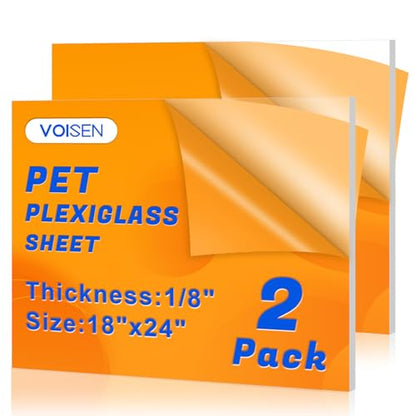 VOISEN 2 Pack Plexiglass Sheets 1/8 Inch Thick, 18"X24" Plexi Glass Panel - size: 18"x24", 1/8" Thick