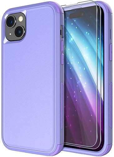 Diverbox for iPhone 15 Pro Case [Shockproof] [Dropproof] [Tempered Glass Screen Protector ],Heavy Duty Protection Phone Case Cover for Apple iPhone 15 Pro 6.1 inch (Purple) - color: Purple