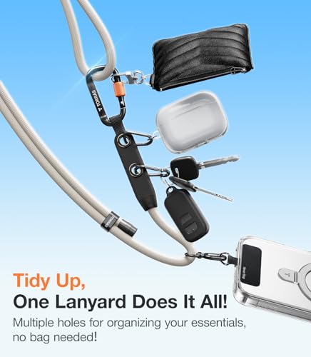 TORRAS Phone Lanyard Crossbody w/Hanging Loops, 2 Phone Tether Tabs, Beige - color: 2-beige