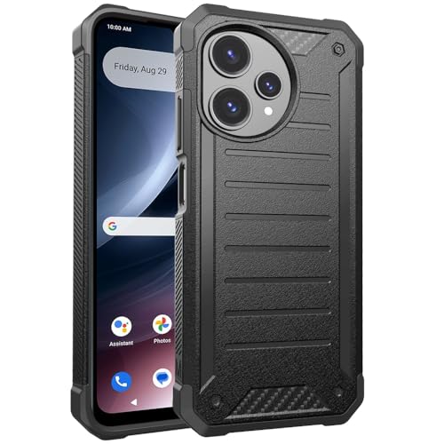 TJS for Cricket Icon Plus 2026 Phone Case, AT&T Verge 2 5G Case (Black) | with Tempered Glass Screen Protector, Premium Tough Lined Design Hybrid Shockproof Heavy Duty Phone Case Cover - color: Black
