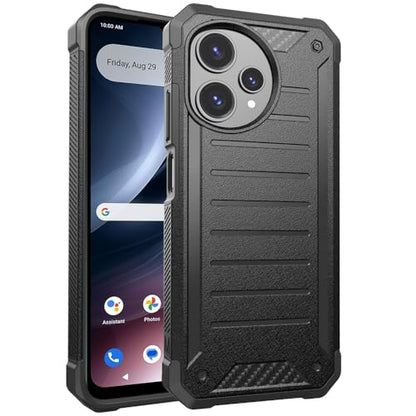 TJS for Cricket Icon Plus 2026 Phone Case, AT&T Verge 2 5G Case (Black) | with Tempered Glass Screen Protector, Premium Tough Lined Design Hybrid Shockproof Heavy Duty Phone Case Cover - color: Black