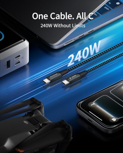 2-Pack 1ft 240W USB C to C Cable, CarPlay Auto Connection - color: Grey, size: 1 ft (12 in)