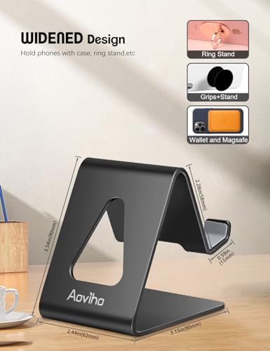 Aoviho Cell Phone Stand for Desk, Aluminum Phone Holder, Black - color: Black