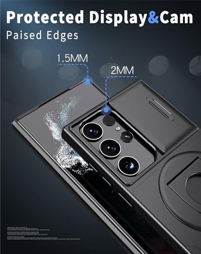 ANNGELAS for Samsung Galaxy S23 Ultra Mag Safe Kickstand Case with Slide Camera Cover,Slim Shockproof Military Heavy Duty Anti Drop Full Body Protection,360 Rotating Stand Magnetic Phone Case(Black) - color: Magnetic Stand Black