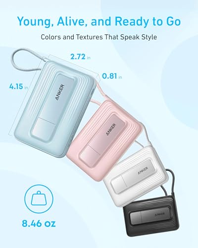 Anker Zolo Magnetic Power Bank, 10,000mAh Wireless Portable Charger | Magnetic Battery Pack with 30W Max Fast Charging, Built-in USB-C Cable and Adjustable Stand, for iPhone 17/16/15 Series - color: Blue