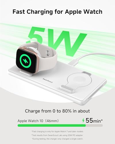 SwanScout Dual Charger for Apple Watch 12/Ultra 4/SE 3/Ultra 3/Ultra 2/SE 2/SE/11/10/9/8/7/6/5/4/3/2, Portable Charging Dock for 2 Apple Watches, SwanScout 507DA (White) - color: White