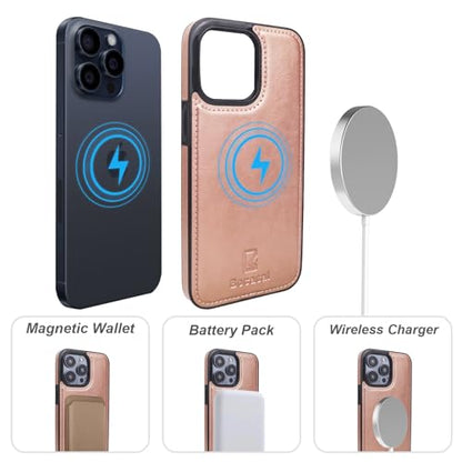 Bocasal for MagSafe Wallet Case Card Holder for iPhone 15 Pro Max Rose Gold - color: Rose Gold for MagSafe