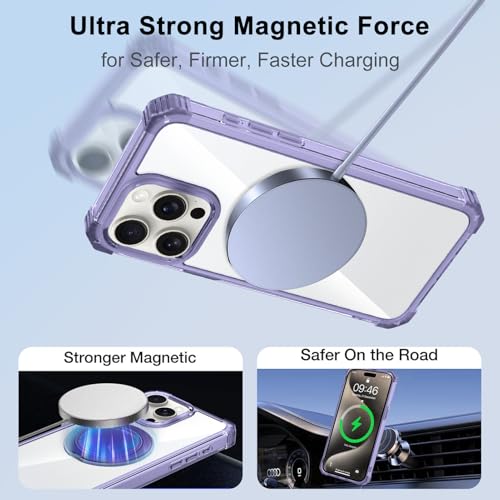 Clear Case for iPhone 15 Pro with Magnetic 360 Rotatable Ring Stand | Military Grade Heavy Duty Cover with 360 Rotatable Ring Kickstand -260417 - color: Clear Purple, size: iPhone 15 Pro
