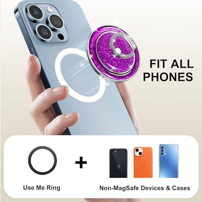 Purple Sparkly Magnetic Ring Grip for MagSafe, Bling Phone Stand - color: Purple