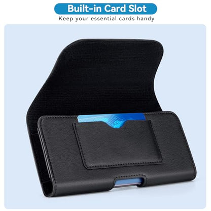 nuoku Cell Phone Holster for iPhone 17/16/15/14/13/12/11 Pro Max Series with Card Solt, Belt Clip Phone Case for Samsung Galaxy Series (Black) - color: Black