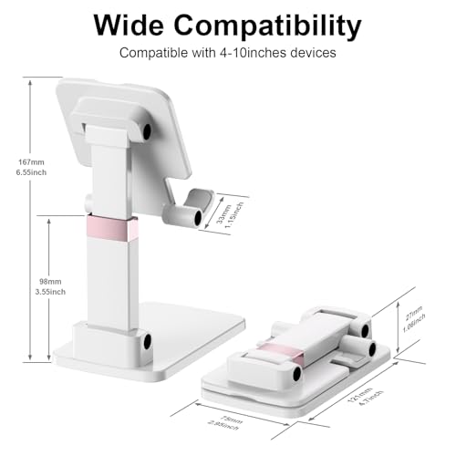 Phone Stand for Desk Cellphone Holder Height Angle Adjustable Stands, Anti-Slip Base, Compact Design for iPhone Android Devices,Black,1Pack - color: Black