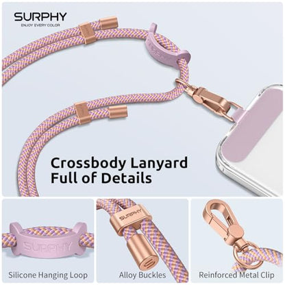 SURPHY Phone Lanyard Crossbody, Phone Strap Crossbody with 2 Tether Tabs - color: Pink & Purple