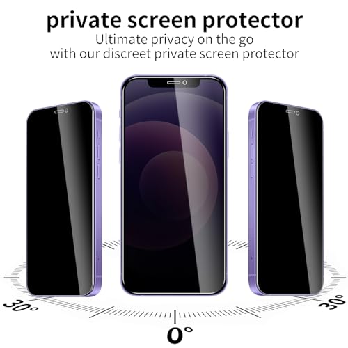 3 Pack Privacy Screen Protector foriPhone 12/12 Pro, 9H Hardness Double Shatterproof Anti-Spy Tempered Glass Film, Easy Installation, Case-Friendly - size: iPhone 12/12 Pro