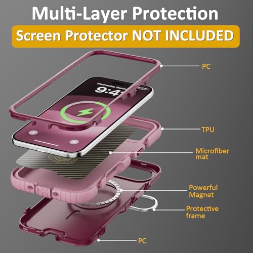 Follaroma Magnetic for iPhone 17 Air Case with Camera Stand, Purple Pink | Built-in Glass Camera Cover,Compatible with MagSafe,Heavy Duty Shockproof Protective,Military-Grade Anti-DropDual Layer Cover - color: Purple Pink, size: iPhone 17 Air 6.5''