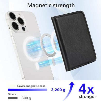 Lipvina For iPhone MagSafe Wallet with Kickstand - Magnetic Card Holder RFID Blocking Compatible with iPhone 17/16/15/14/13/12 Series Pro/Max/Plus (Black) - color: Black