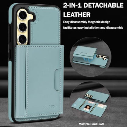 for Samsung Galaxy S23 Wallet Case, 2-in-1 Detachable Magnetic Wallet Case, Card Holder RFID Blocking, Fashionable Faux Leather Card Slot & Folding Design (Blue) - color: Blue, size: Samsung Galaxy S23