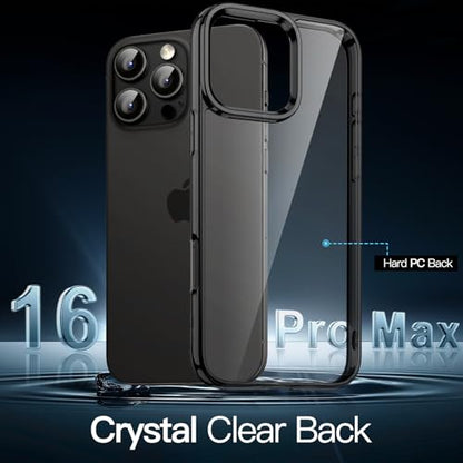 JETech Case for iPhone 16 Pro Max, Anti-Yellowing, Black | Shockproof Protection, Scratch Resistant Hard PC Back, Durable Transparent TPU Bumper - color: Black, size: iPhone 16 Pro Max
