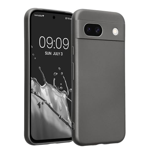 kwmobile Case Compatible with Google Pixel 8a Case -Soft TPU Back Phone Cover - with Metallic Look - Metallic Grey - color: Metallic Grey