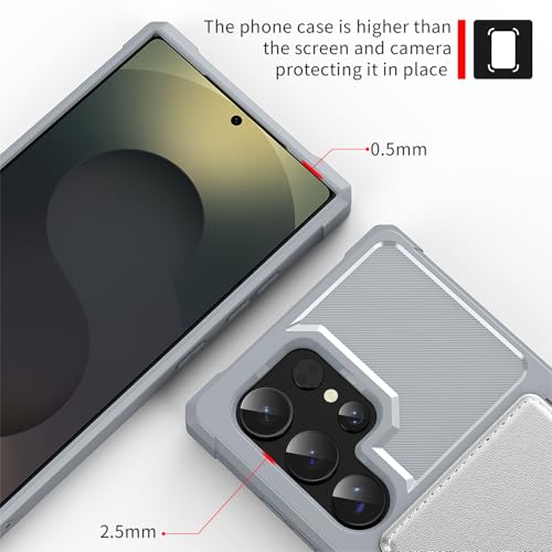 for Samsung Galaxy S21 Ultra 6.8" Case with Card Holder, Compatible with Magnetic Car Mount, Heavy Duty Shockproof Rugged Soft TPU Back Leather Flip Wallet Phone Cover, Silver - color: Silver, size: Samsung Galaxy S21 Ultra