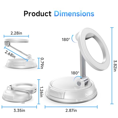 ANDERY Car Phone Holder for Magsafe [78+LBS Strongest Suction & 2400gf Magnetic] 360° Adjustable Car Phone Mount, Phone Holders for Your Car for iPhone 17 Pro Max 16 15 14 13 12 Air Plus, Gray White - color: Gray White